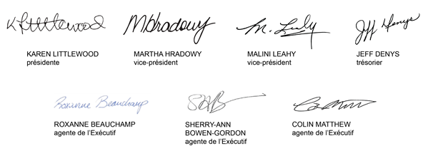 Provincial Executive signatures